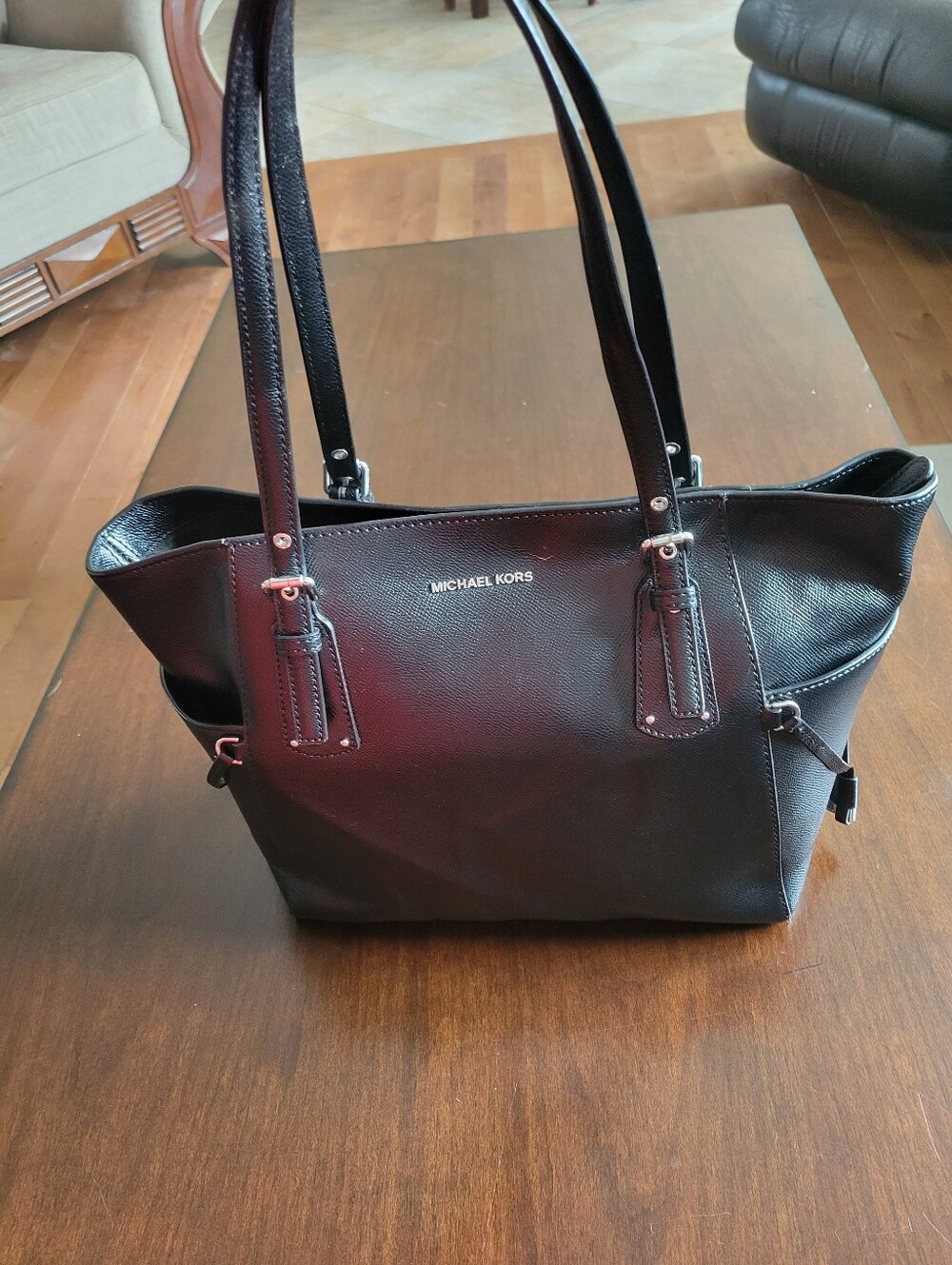 Michael Kors Black Voyager Large Saffiano Leather Tote Bag